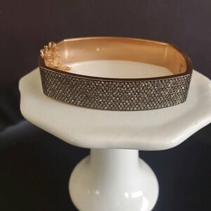 Michael Kors Rose Gold Hinged‎ Bangle Pave Crystal Rectangular Cushion Signed